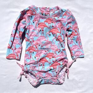 Ruffle Butts Long Sleeve Swimsuit Baby Girls 12-18 Months Flamingo Pink Blue